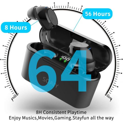  [아마존 핫딜] SOAIY Bluetooth Wireless Earbuds with 3500mAh Charging Case TWS Stereo in Ear Headsets Built in Mic Headphones with Deep Bass IPX7 Waterproof for iPhone Android Phone (Black)