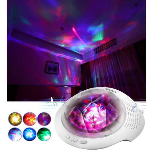  SOAIY Aurora Night Light , Projector Nightlight Sound Machine with 7 Light Modes , Bluetooth Speaker, 4 Timers and Brightness Adjustable, Projector Noise Machine with Nursery Lamp for Ba