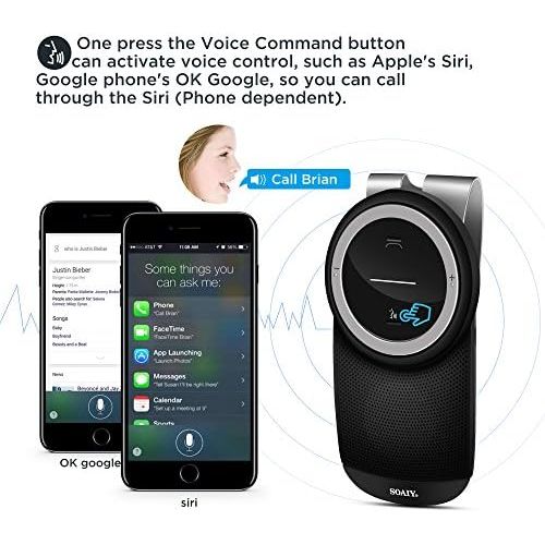  [아마존베스트]-Service-Informationen Soay S61 Car Bluetooth V4.1 Hands-Free Kit Multipoint Car Kit for Sun Visor, Automatic Shut-Off Activation, Music GPS with Voice Control