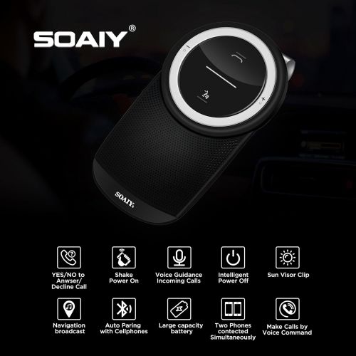  [아마존베스트]-Service-Informationen Soay S61 Car Bluetooth V4.1 Hands-Free Kit Multipoint Car Kit for Sun Visor, Automatic Shut-Off Activation, Music GPS with Voice Control