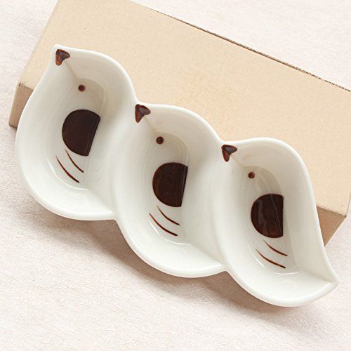  SOCOSY Cute Bird Ceramic Sauce Dish with 3 Compartments,Bird Seasoning Dishes Sushi Dipping Bowl Appetizer Plate Divided Serving Dish for Kitchen