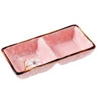 SOCOSY 2 Compartments Ceramic Floral Sauce Dish Seasoning Dishes Sushi Dipping Bowl Appetizer Plate Divided Serving Dish(pink,blue,green)