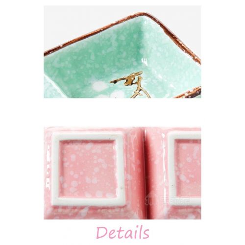  SOCOSY 2 Compartments Ceramic Floral Sauce Dish Seasoning Dishes Sushi Dipping Bowl Appetizer Plate Divided Serving Dish(pink,blue,green)