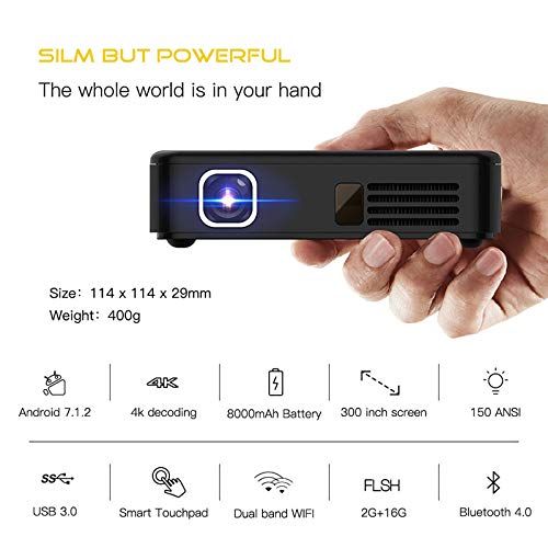  SODIAL Android 7.1 Pocket Mini Projector D13 4K Smart TouchPad Pico DLP Portable LED WiFi Bluetooth 8000mAh Battery Home Theater(US Plug)