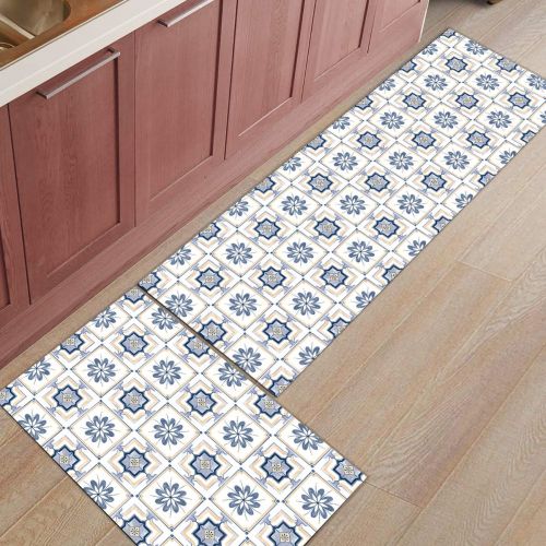  SODIKA SPT Kitchen Floor Mat Set of 2, Non Slip Rugs Washable for Indoor Kitchen Bathroom,19.7x31.5+19.7x63