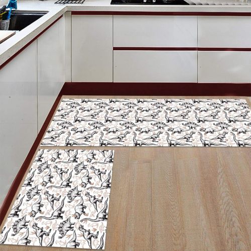  SODIKA Kitchen Rugs Set of 2 Non-Slip Kitchen Floor Mat Bath Rug Machine Washable Doormat Area Runner Rug Set,Dinosaur-, 19.7X31.5+19.7X47.2