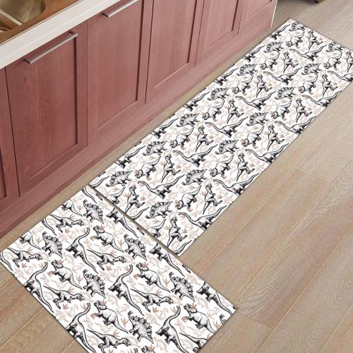  SODIKA Kitchen Rugs Set of 2 Non-Slip Kitchen Floor Mat Bath Rug Machine Washable Doormat Area Runner Rug Set,Dinosaur-, 19.7X31.5+19.7X47.2