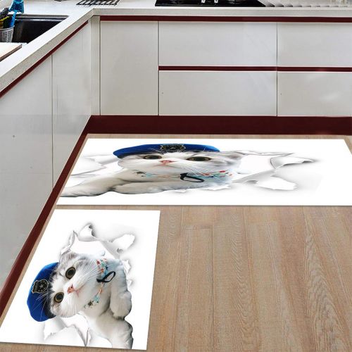  SODIKA Kitchen Rugs Set of 2 Non-Slip Kitchen Floor Mat Bath Rug Machine Washable Doormat Area Runner Rug Set,Cat, 15.7X23.6+15.7X47.2