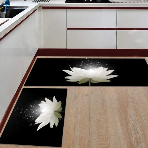  SODIKA Kitchen Rugs Set of 2 Non-Slip Kitchen Floor Mat Bath Rug Machine Washable Doormat Area Runner Rug Set,Lotus, 15.7X23.6+15.7X47.2