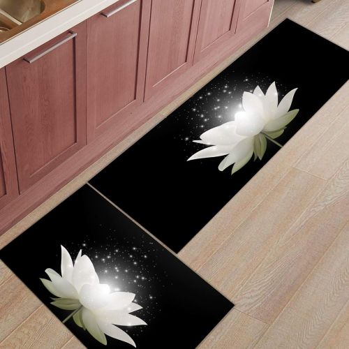  SODIKA Kitchen Rugs Set of 2 Non-Slip Kitchen Floor Mat Bath Rug Machine Washable Doormat Area Runner Rug Set,Lotus, 15.7X23.6+15.7X47.2