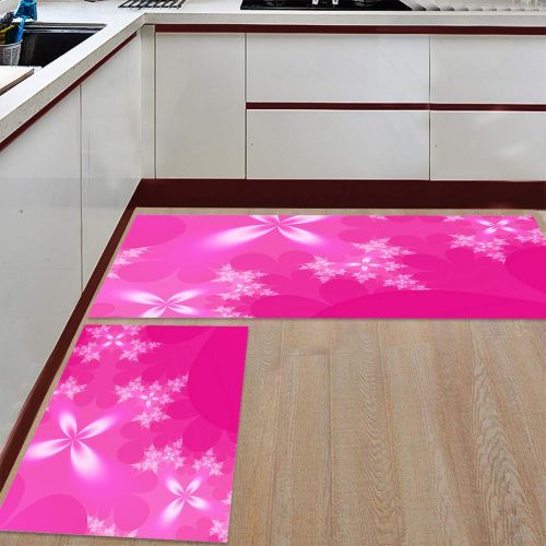  SODIKA Kitchen Rugs Set of 2 Non-Slip Kitchen Floor Mat Bath Rug Machine Washable Doormat Area Runner Rug Set,Pink Flowers, 15.7X23.6+15.7X47.2