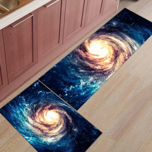  SODIKA Kitchen Rug Set, 2 Pieces Non-Skid Kitchen Mats and Rugs Set Doormat Runner Rug Sets, Cosmic Galaxy 15.7x23.6+15.7x47.2