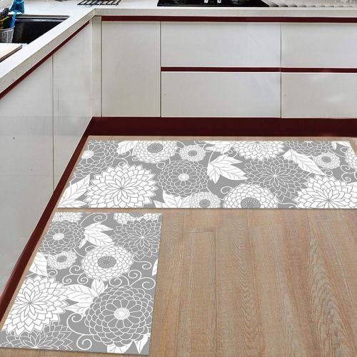  SODIKA Kitchen Rug Set, 2 Pieces Non-Skid Kitchen Mats and Rugs Set Doormat Runner Rug Sets, Asian Style Japanese Floral Pattern 15.7x23.6+15.7x47.2