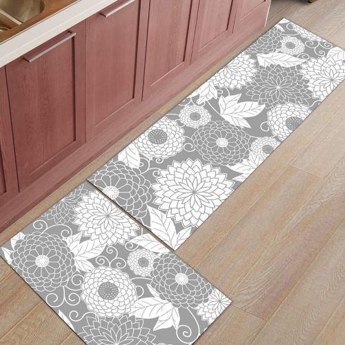  SODIKA Kitchen Rug Set, 2 Pieces Non-Skid Kitchen Mats and Rugs Set Doormat Runner Rug Sets, Asian Style Japanese Floral Pattern 15.7x23.6+15.7x47.2