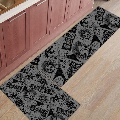  SODIKA Kitchen Rugs Set of 2 Non-Slip Kitchen Floor Mat Bath Rug Machine Washable Doormat Area Runner Rug Set,Rock, 15.7X23.6+15.7X47.2