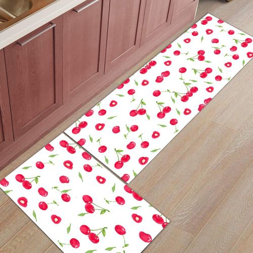  SODIKA Kitchen Rugs Set of 2 Non-Slip Kitchen Floor Mat Bath Rug Machine Washable Doormat Area Runner Rug Set,Paved Cherry, 15.7X23.6+15.7X47.2