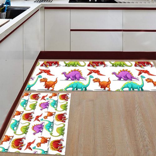  SODIKA Kitchen Rug Set, 2 Pieces Non-Skid Kitchen Mats and Rugs Set Doormat Runner Rug Sets, Dinosaur 15.7x23.6+15.7x47.2