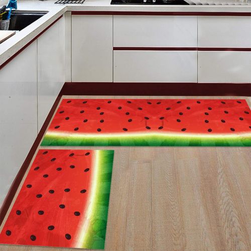  SODIKA Kitchen Rug Set, 2 Pieces Non-Skid Kitchen Mats and Rugs Set Doormat Runner Rug Sets, Watermelon in Watercolor Style 15.7x23.6+15.7x47.2