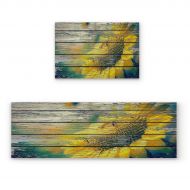 SODIKA Kitchen Rug Set, 2 Pieces Non-Skid Kitchen Mats and Rugs Set Doormat Runner Rug Sets, Sunflower Paints on Strip Old Wooden Board 19.7x31.5+19.7x47.2