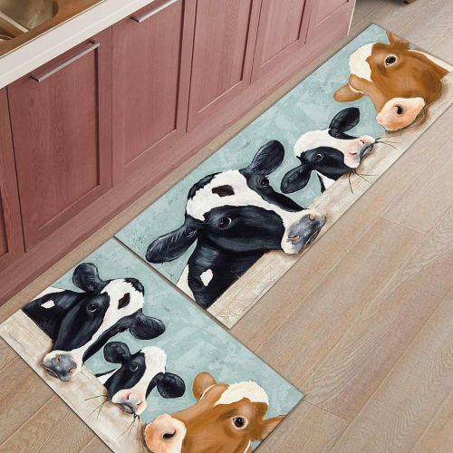  SODIKA Kitchen Rugs Set of 2 Non-Slip Kitchen Floor Mat Bath Rug Machine Washable Doormat Area Runner Rug Set, Cows, 15.7X23.6+15.7X47.2