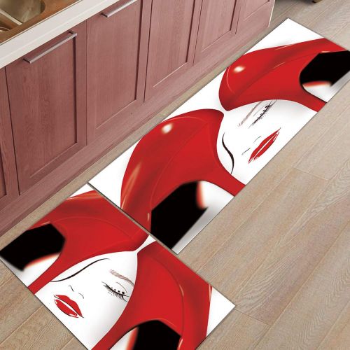  SODIKA Kitchen Rugs Set of 2 Non-Slip Kitchen Floor Mat Bath Rug Machine Washable Doormat Area Runner Rug Set,Red High Heels, 15.7X23.6+15.7X47.2