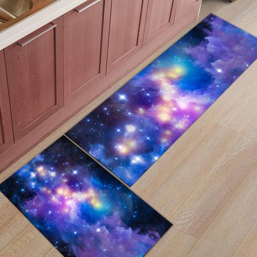  SODIKA Kitchen Rug Set, 2 Pieces Non-Skid Kitchen Mats and Rugs Set Doormat Runner Rug Sets, Galaxy 23.6x35.4+23.6x70.9