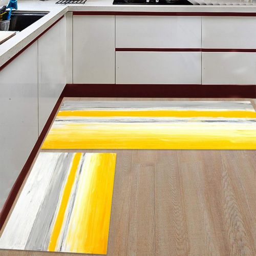 SODIKA Kitchen Rugs Set of 2 Non-Slip Kitchen Floor Mat Bath Rug Machine Washable Doormat Area Runner Rug Set,Yellow Abstraction, 15.7X23.6+15.7X47.2