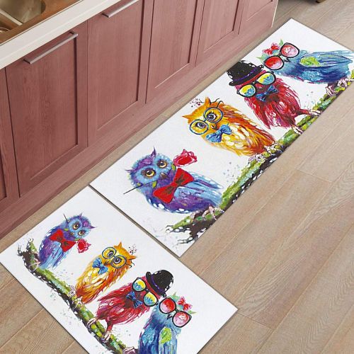  SODIKA Owls Kitchen Floor Mat Set of 2, Non Slip Rugs Washable for Indoor Kitchen Bathroom,23.6x35.4+23.6x70.9