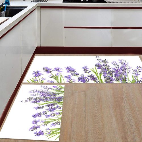  SODIKA Purple Lavender Kitchen Floor Mat Set of 2, Non Slip Rugs Washable for Indoor Kitchen Bathroom,19.7x31.5+19.7x63