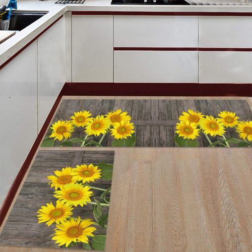  SODIKA Kitchen Rug Set, 2 Pieces Non-Skid Kitchen Mats and Rugs Set Doormat Runner Rug Sets, Sunflower 23.6x35.4+23.6x70.9