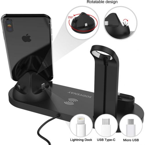  [아마존베스트]SODYSNAY Wireless Charger, 3 in 1 Wireless Charging Dock for Apple Watch and Airpods, Charging Station for Multiple Devices, Qi Fast Wireless Charging Stand Compatible iPhone X/XS/