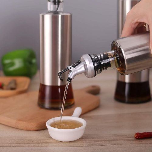  SOFTBATFY Oil Vinegar and Sauce Dispenser Bottle -Oil Vinegar and Sauce Cruet Pourer Dispensing Glass and Stainless Steel Bottles for Kitchen