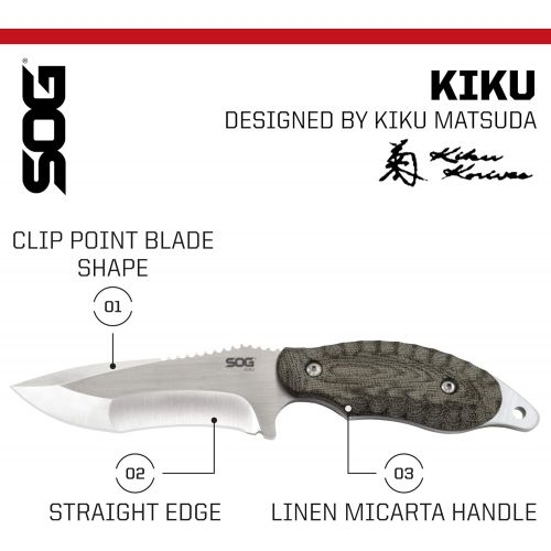  SOG Fixed Blade Knives with Sheath  “Kiku” KU-2021 Fixed Blade Knife 4.1” Tactical Knife with Sheath for Survival Knife or Hunting Knife Use