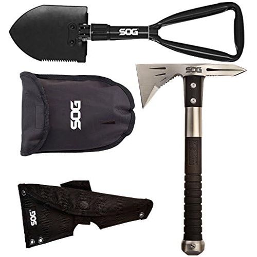  SOG Specialty Knives Multi Bundle Includes 2 Items - SOG Voodoo Hawk Mini F182N-CP - Satin Polished Axe Head, GRN Handle, Nylon Sheath, 2.75 Blade and Entrenching Tool Folding Shovel, High Carbon Steel Handl