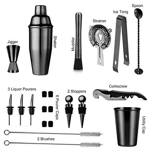  [아마존베스트]Soing Black 24-Piece Cocktail Shaker Set,Perfect Home Bartending Kit for Drink Mixing,Stainless Steel Bar Tools With Stand,Velvet Carry Bag & Recipes Included