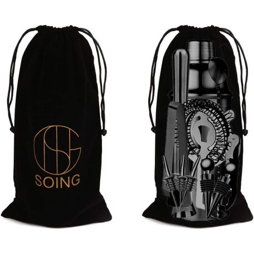  [아마존베스트]Soing Black 24-Piece Cocktail Shaker Set,Perfect Home Bartending Kit for Drink Mixing,Stainless Steel Bar Tools With Stand,Velvet Carry Bag & Recipes Included