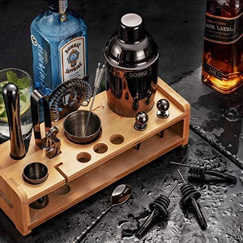  [아마존베스트]Soing Black 24-Piece Cocktail Shaker Set,Perfect Home Bartending Kit for Drink Mixing,Stainless Steel Bar Tools With Stand,Velvet Carry Bag & Recipes Included