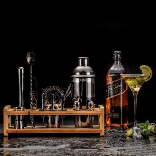  [아마존베스트]Soing Black 24-Piece Cocktail Shaker Set,Perfect Home Bartending Kit for Drink Mixing,Stainless Steel Bar Tools With Stand,Velvet Carry Bag & Recipes Included