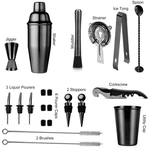  [아마존베스트]Soing Black 24-Piece Cocktail Shaker Set,Perfect Home Bartending Kit for Drink Mixing,Stainless Steel Bar Tools With Stand,Velvet Carry Bag & Recipes Included