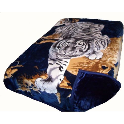  Solaron Two-Ply Crouching Tiger Mink Blanket (Navy Blue)