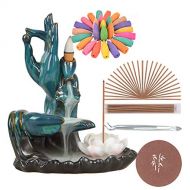 인센스스틱 SOLEJAZZ Lotus-Waterfall-Incense-Burner Backflow Ceramic Incense Holder with 120 Incense Cones + 30 Incense Sticks for Home Decor Yoga Craftwork Figurine, Brown