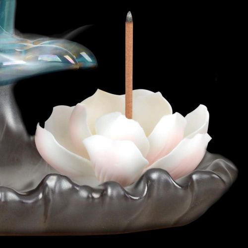  인센스스틱 SOLEJAZZ Lotus-Waterfall-Incense-Burner Backflow Ceramic Incense Holder with 120 Incense Cones + 30 Incense Sticks for Home Decor Yoga Craftwork Figurine, Brown