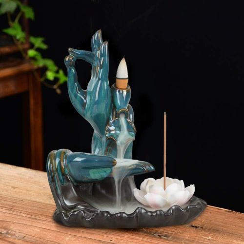  인센스스틱 SOLEJAZZ Lotus-Waterfall-Incense-Burner Backflow Ceramic Incense Holder with 120 Incense Cones + 30 Incense Sticks for Home Decor Yoga Craftwork Figurine, Brown