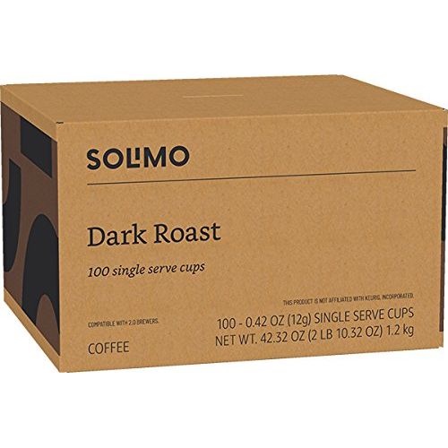  SOLIMO Amazon Brand - 100 Ct. Solimo Dark Roast Coffee K-Cup Pods, Compatible with 2.0 K-Cup Brewers