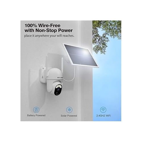  SOLIOM Solar Security Cameras Wireless Outdoor Battery Powered Mini Camera Pan Tilt 355°View with 1080p Night Vision,Spotlight PIR Motion Sensor,2-Way Talk, S40 WiFi