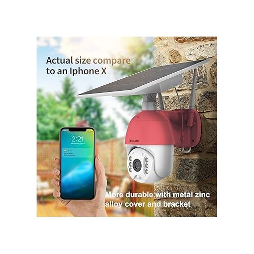  SOLIOM S600 Outdoor WiFi Security Camera - 360° Pan Tilt, Solar Powered with Battery, Motion Detection, Color Night Vision, 2-Way Talk, Remote Access