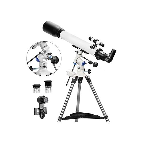  Telescopes for Adults, 70mm Aperture and 700mm Focal Length Professional Astronomy Refractor Telescope for Kids and Beginners - with EQ Mount, 2 Plossl Eyepieces and Smartphone Adapter