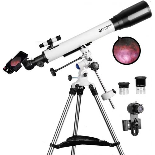  SOLOMARK Telescopes for Adults, 70mm Aperture and 700mm Focal Length Professional Astronomy Refractor Telescope for Kids and Beginners - with EQ Mount, 2 Plossl Eyepieces and Smartphone Ada