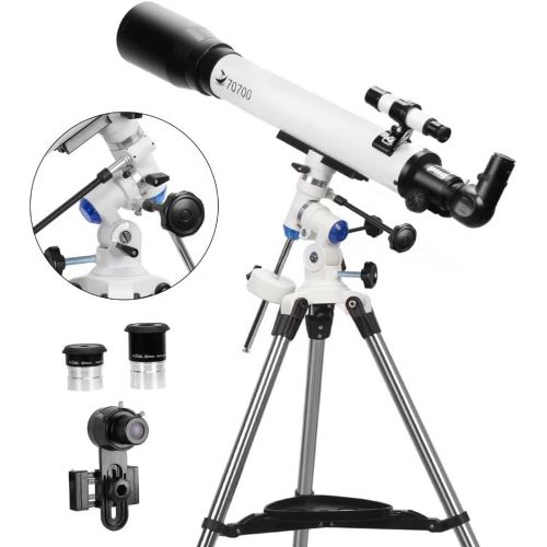  SOLOMARK Telescopes for Adults, 70mm Aperture and 700mm Focal Length Professional Astronomy Refractor Telescope for Kids and Beginners - with EQ Mount, 2 Plossl Eyepieces and Smartphone Ada