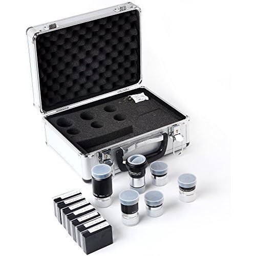  Solomark 1.25-Inch Telescope Eyepiece and Filter Set - Telescope Accessory Kit (Silver) - 5pcs Plossl Eyepiece Set, 7pcs Filter Set, 2X Barlow Lens